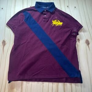 Polo Ralph Lauren Shirt Mens XL Custom Fit Maroon Double Big Pony Banner Stripe